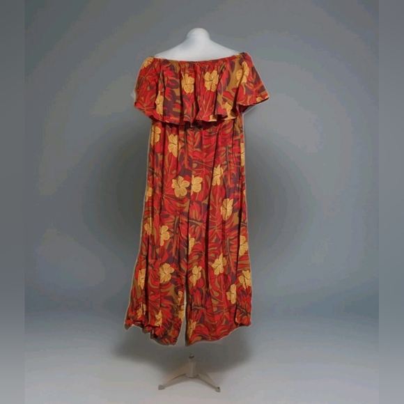 Home Grown Ruffle Tube Top Jumpsuit in Pa'ina Monstera Red - Picture 1 of 11